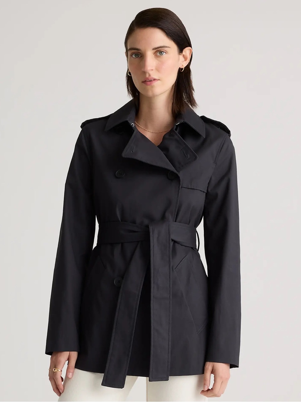 Quince Womens Comfort Stretch Short Trench Coat Midnight Black Outerwear XL